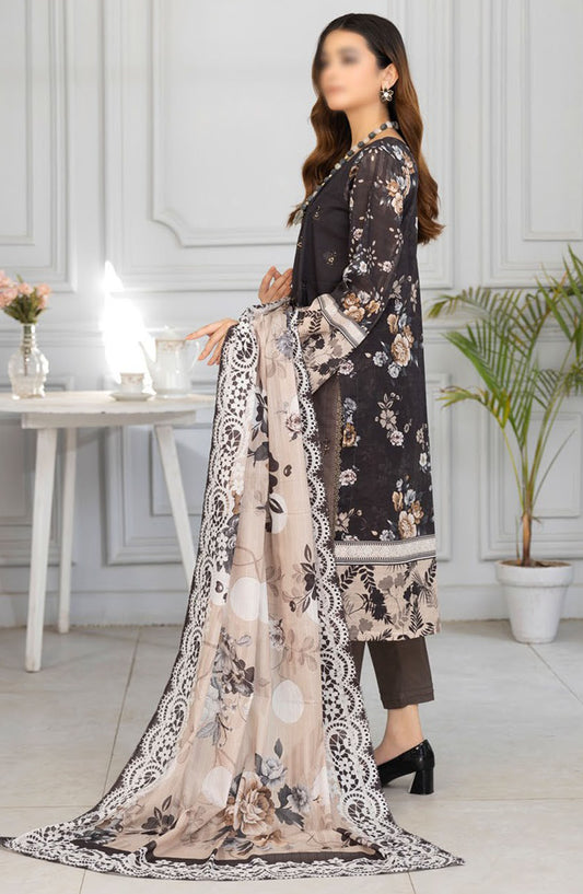 Tassawar Embroidered Lawn Unstitched 3 Piece Suit - Design-03 - AK25TSW2 - Black - Summer Collection