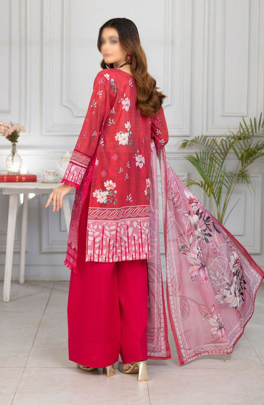 Tassawar Embroidered Lawn Unstitched 3 Piece Suit - Design-01 - AK25TSW2 - Red - Summer Collection