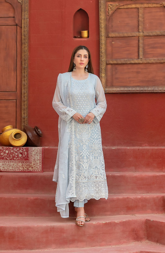 Eunoia by Tawakkal Fabric Embroidered Chiffon Unstitched 3 Piece Suit - 1910 - TF25EUN - Blue - Festive Collection