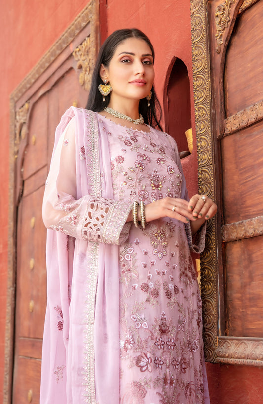 Eunoia by Tawakkal Fabric Embroidered Chiffon Unstitched 3 Piece Suit - 1909 - TF25EUN - Pink - Festive Collection
