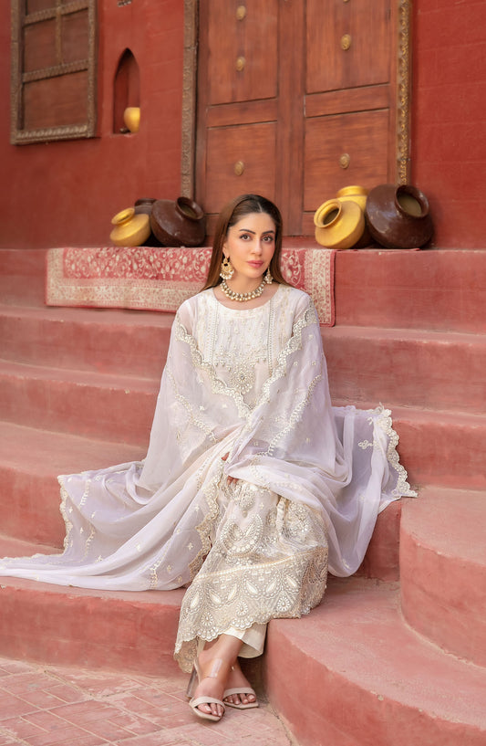 Eunoia by Tawakkal Fabric Embroidered Chiffon Unstitched 3 Piece Suit - 1907 - TF25EUN - Fawn - Festive Collection