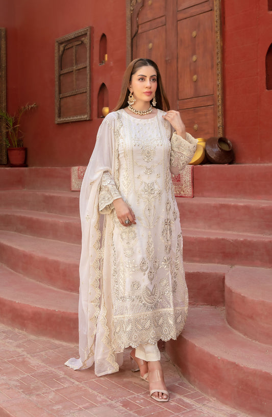 Eunoia by Tawakkal Fabric Embroidered Chiffon Unstitched 3 Piece Suit - 1907 - TF25EUN - Fawn - Festive Collection