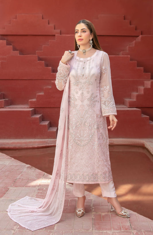 Eunoia by Tawakkal Fabric Embroidered Chiffon Unstitched 3 Piece Suit - 1908 - TF25EUN - Pink - Festive Collection
