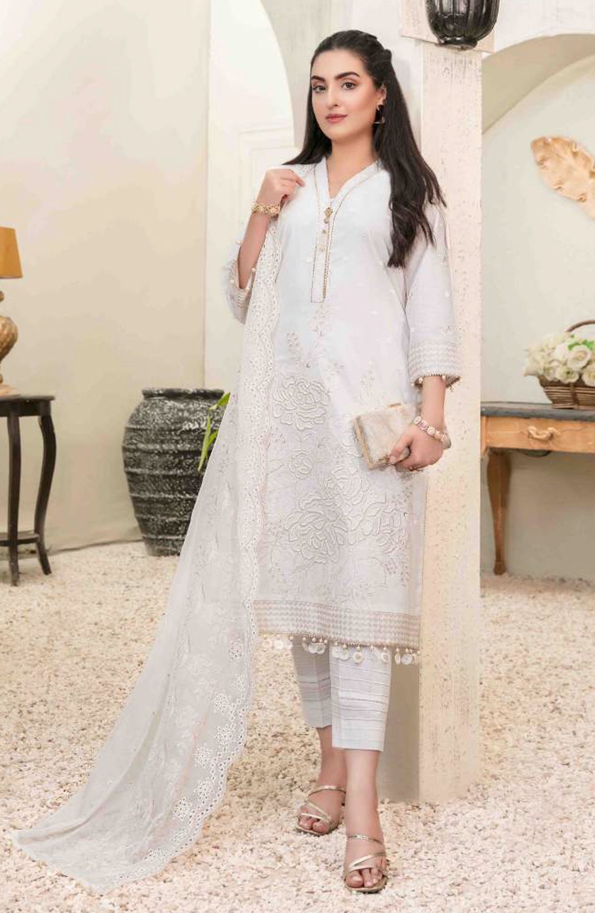 Tawakkal Fabric Parian Dream Embroidered Cotton Unstitched 3 Piece Suit - D-6829 - TF25PRD - White - Festive Collection
