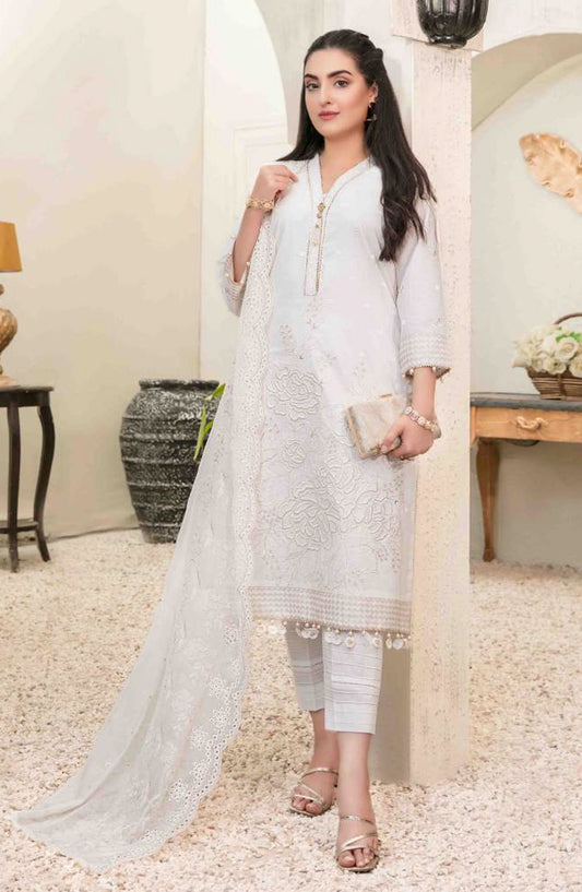 Tawakkal Fabric Parian Dream Embroidered Cotton Unstitched 3 Piece Suit - D-6829 - TF25PRD - White - Festive Collection