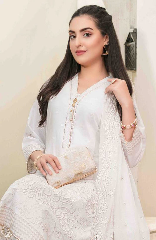 Tawakkal Fabric Parian Dream Embroidered Cotton Unstitched 3 Piece Suit - D-6829 - TF25PRD - White - Festive Collection