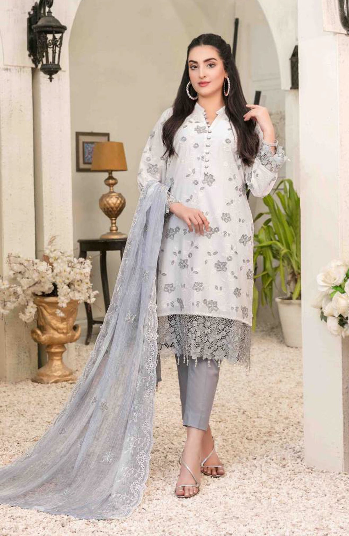 Tawakkal Fabric Parian Dream Embroidered Cotton Unstitched 3 Piece Suit - D-6825 - TF25PRD - Grey - Festive Collection