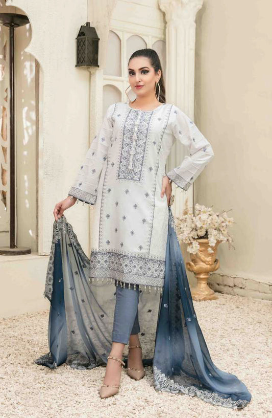 Tawakkal Fabric Parian Dream Embroidered Cotton Unstitched 3 Piece Suit - D-6824 - TF25PRD - Blue - Festive Collection
