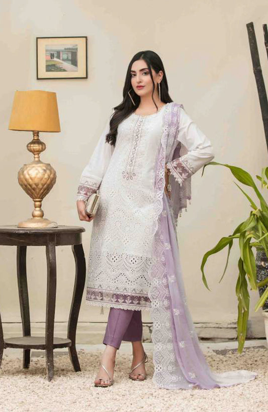 Tawakkal Fabric Parian Dream Embroidered Cotton Unstitched 3 Piece Suit - D-6821 - TF25PRD - Light Purple - Festive Collection