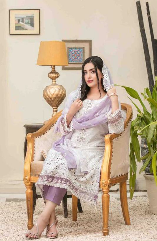 Tawakkal Fabric Parian Dream Embroidered Cotton Unstitched 3 Piece Suit - D-6821 - TF25PRD - Light Purple - Festive Collection