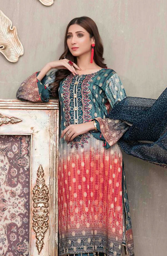 Tawakkal Fabric Quas-e-Quza Embroidered Lawn Unstitched 3 Piece Suit - D-6919 - TF25QQ - Green - Festive Collection