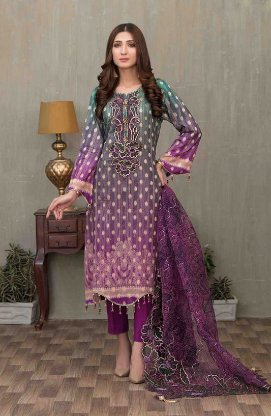 Tawakkal Fabric Quas-e-Quza Embroidered Lawn Unstitched 3 Piece Suit - D-6917 - TF25QQ - Purple - Festive Collection