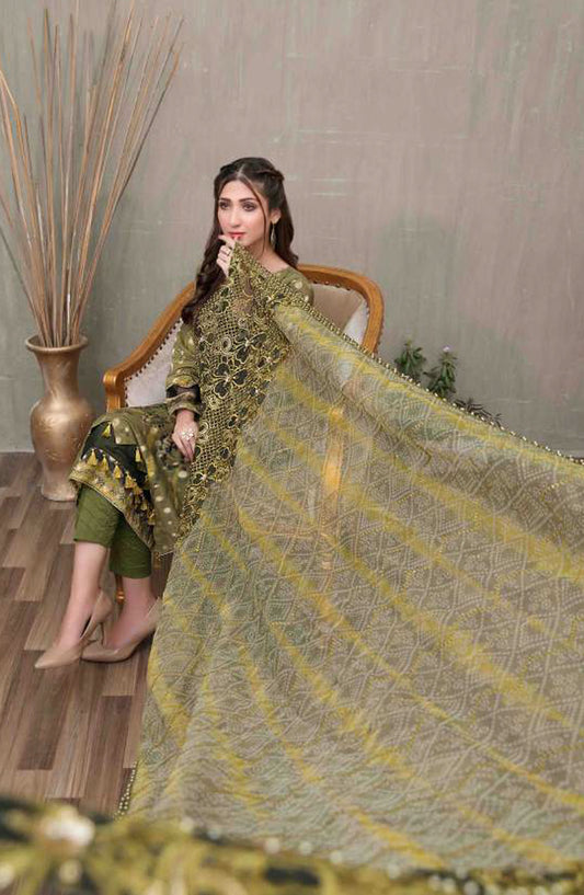 Tawakkal Fabric Quas-e-Quza Embroidered Lawn Unstitched 3 Piece Suit - D-6916 - TF25QQ - Green - Festive Collection