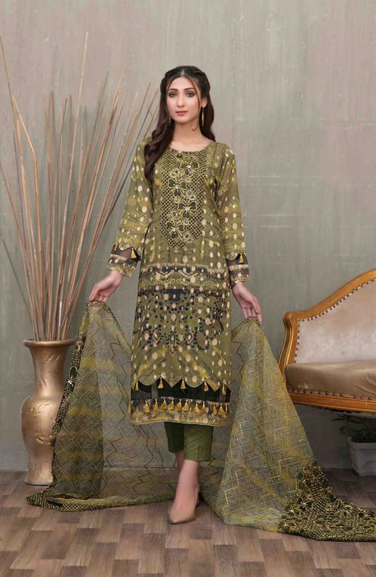 Tawakkal Fabric Quas-e-Quza Embroidered Lawn Unstitched 3 Piece Suit - D-6916 - TF25QQ - Green - Festive Collection