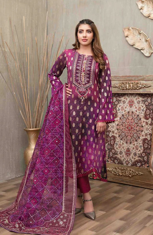 Tawakkal Fabric Quas-e-Quza Embroidered Lawn Unstitched 3 Piece Suit - D-6915 - TF25QQ - Purple - Festive Collection