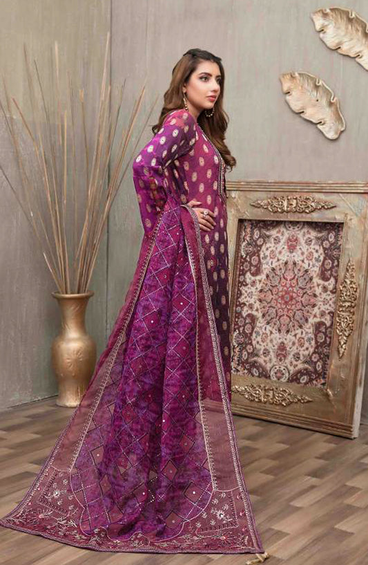 Tawakkal Fabric Quas-e-Quza Embroidered Lawn Unstitched 3 Piece Suit - D-6915 - TF25QQ - Purple - Festive Collection