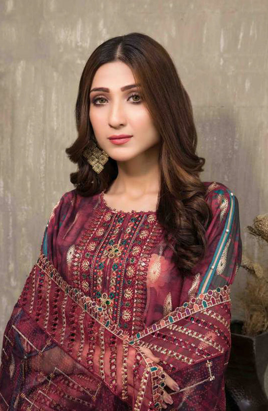 Tawakkal Fabric Quas-e-Quza Embroidered Lawn Unstitched 3 Piece Suit - D-6914 - TF25QQ - Red - Festive Collection