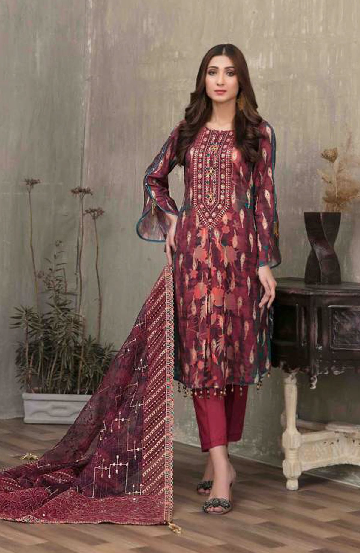 Tawakkal Fabric Quas-e-Quza Embroidered Lawn Unstitched 3 Piece Suit - D-6914 - TF25QQ - Red - Festive Collection