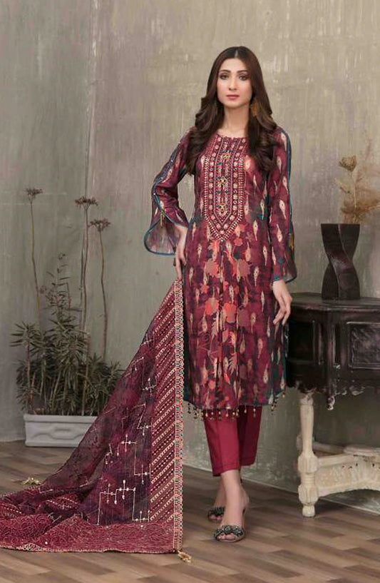 Tawakkal Fabric Quas-e-Quza Embroidered Lawn Unstitched 3 Piece Suit - D-6914 - TF25QQ - Red - Festive Collection