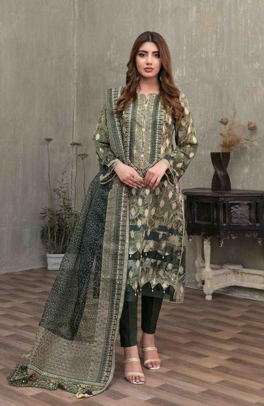 Tawakkal Fabric Quas-e-Quza Embroidered Lawn Unstitched 3 Piece Suit - D-6913 - TF25QQ - Green - Festive Collection