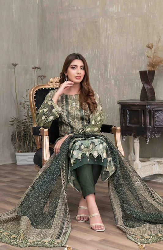 Tawakkal Fabric Quas-e-Quza Embroidered Lawn Unstitched 3 Piece Suit - D-6913 - TF25QQ - Green - Festive Collection
