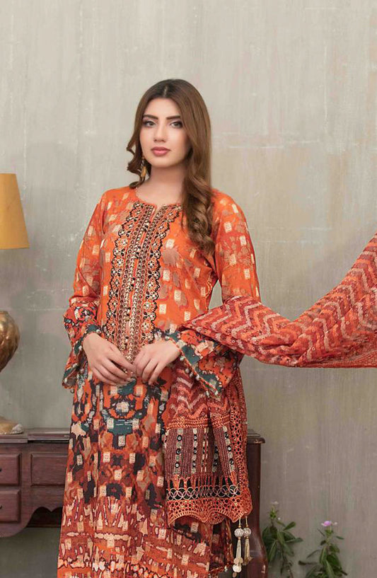 Tawakkal Fabric Quas-e-Quza Embroidered Lawn Unstitched 3 Piece Suit - D-6912 - TF25QQ - Orange - Festive Collection
