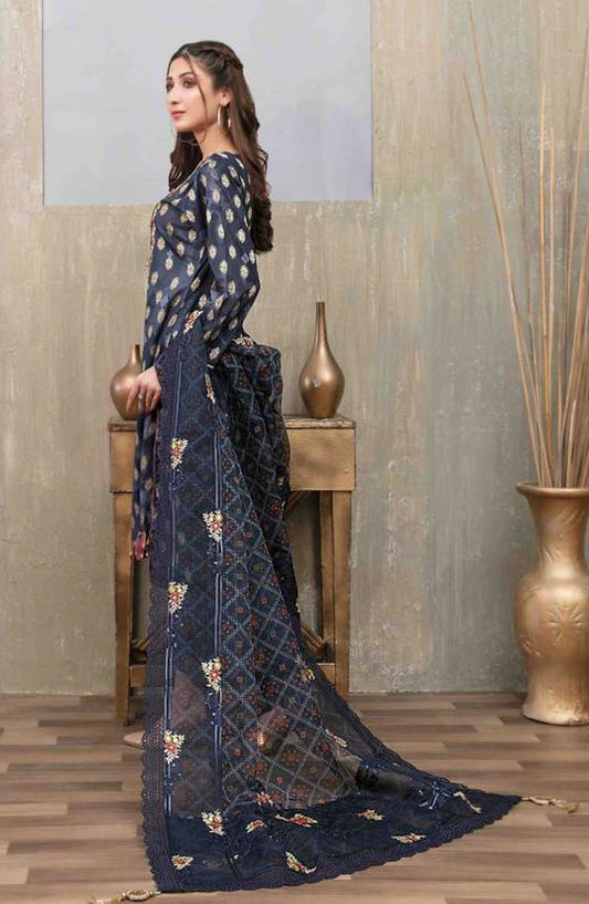 Tawakkal Fabric Quas-e-Quza Embroidered Lawn Unstitched 3 Piece Suit - D-6911 - TF25QQ - Blue - Festive Collection