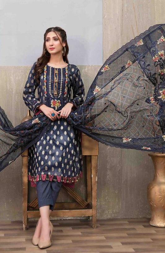 Tawakkal Fabric Quas-e-Quza Embroidered Lawn Unstitched 3 Piece Suit - D-6911 - TF25QQ - Blue - Festive Collection