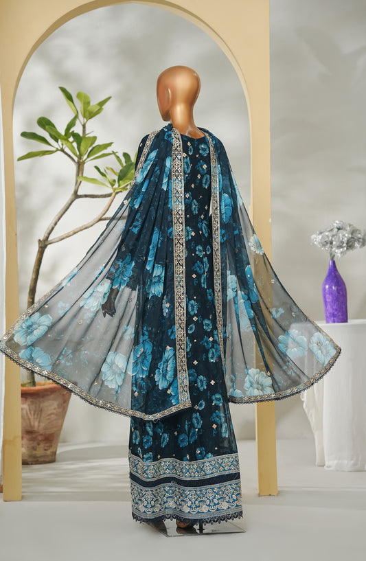 Tehzeeb by Maria Fabrics Embroidered Chiffon Stitched 3 Piece Suit - 01 Bali - MRF26THZ - Blue - Festive Collection