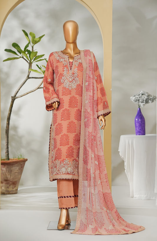 Tehzeeb by Maria Fabrics Embroidered Chiffon Stitched 3 Piece Suit - 04 Zeba - MRF26THZ - Rust - Festive Collection