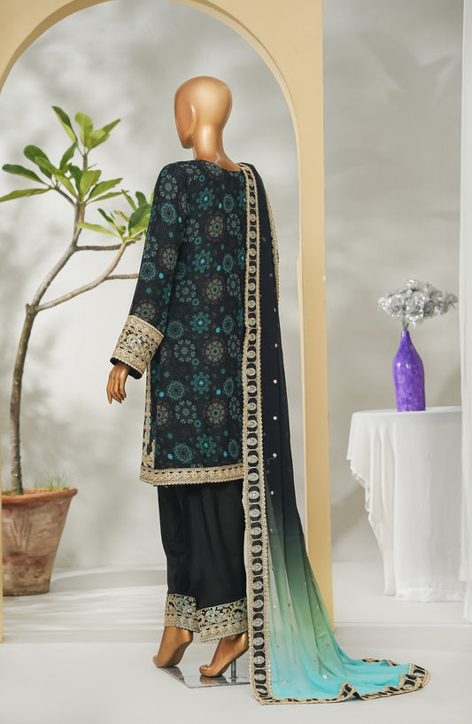 Tehzeeb by Maria Fabrics Embroidered Chiffon Stitched 3 Piece Suit - 05 Launa - MRF26THZ - Blue - Festive Collection