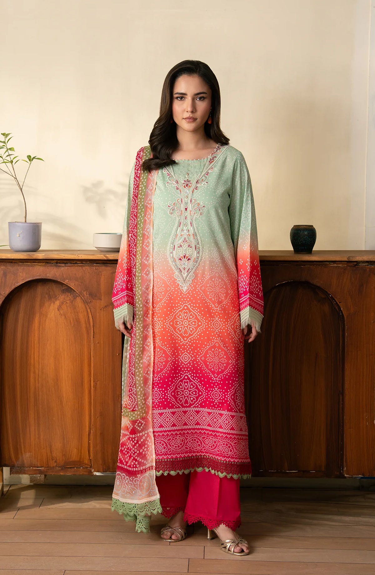 The Chunri by Daria Embroidered Lawn Unstitched 3 Piece Suit - DA-111 - DR26CHN - Pink - Summer Collection