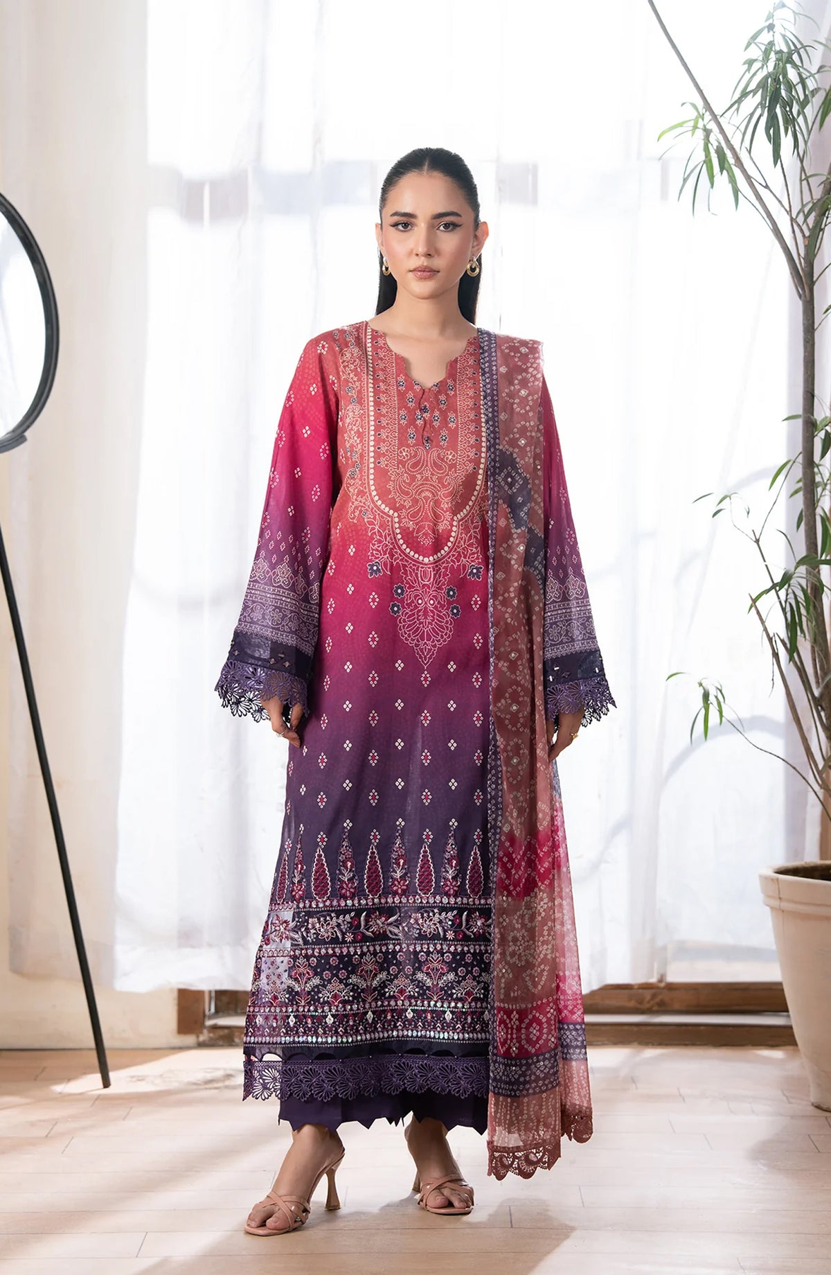 The Chunri by Daria Embroidered Lawn Unstitched 3 Piece Suit - DA-110 - DR26CHN - Purple - Summer Collection