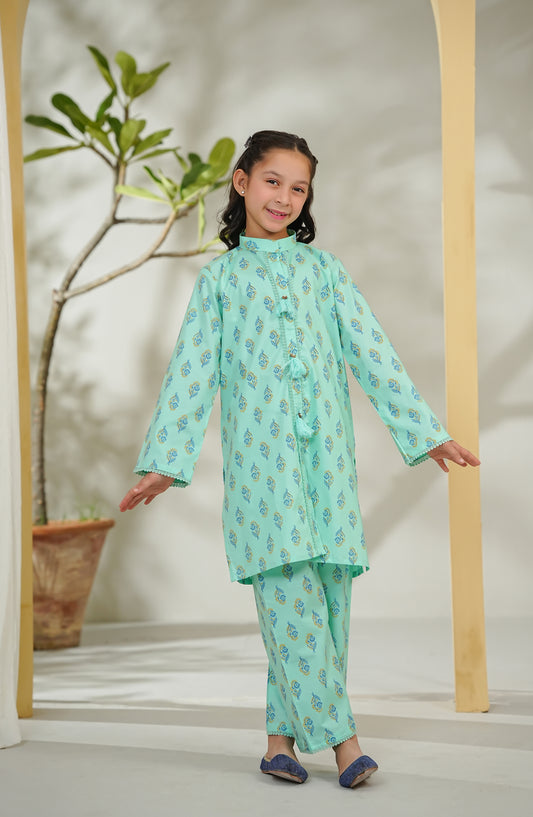 The Masakali Story by Amna Khadija Printed Cotton Stitched 2 Piece Suit - TMS-07 - AM26TMS - Sea Green - Summer Collection