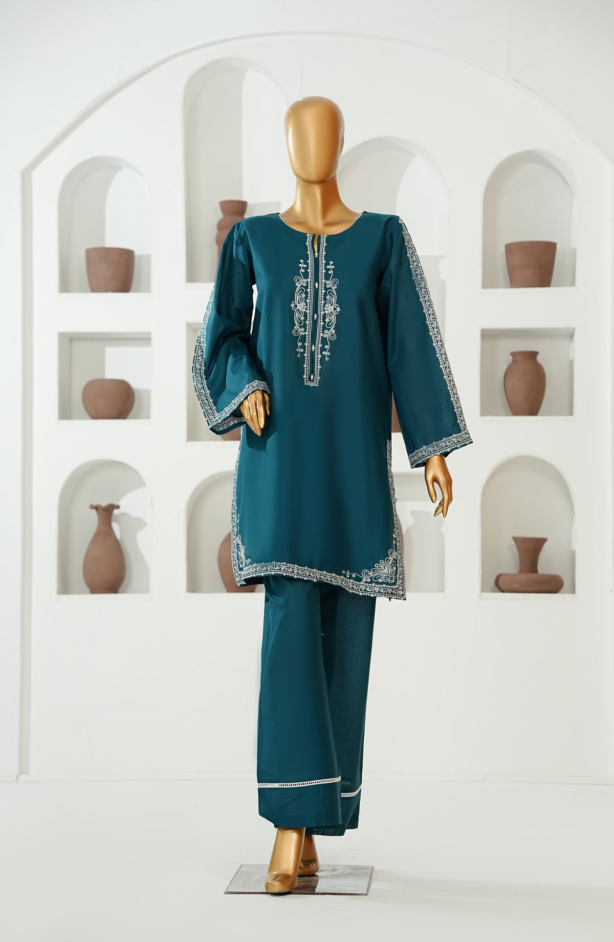 The Shades by Amna Khadija Embroidered Cotton Stitched 2 Piece Suit - AKTS-03 - AM26AJTS - Teal - Summer Collection