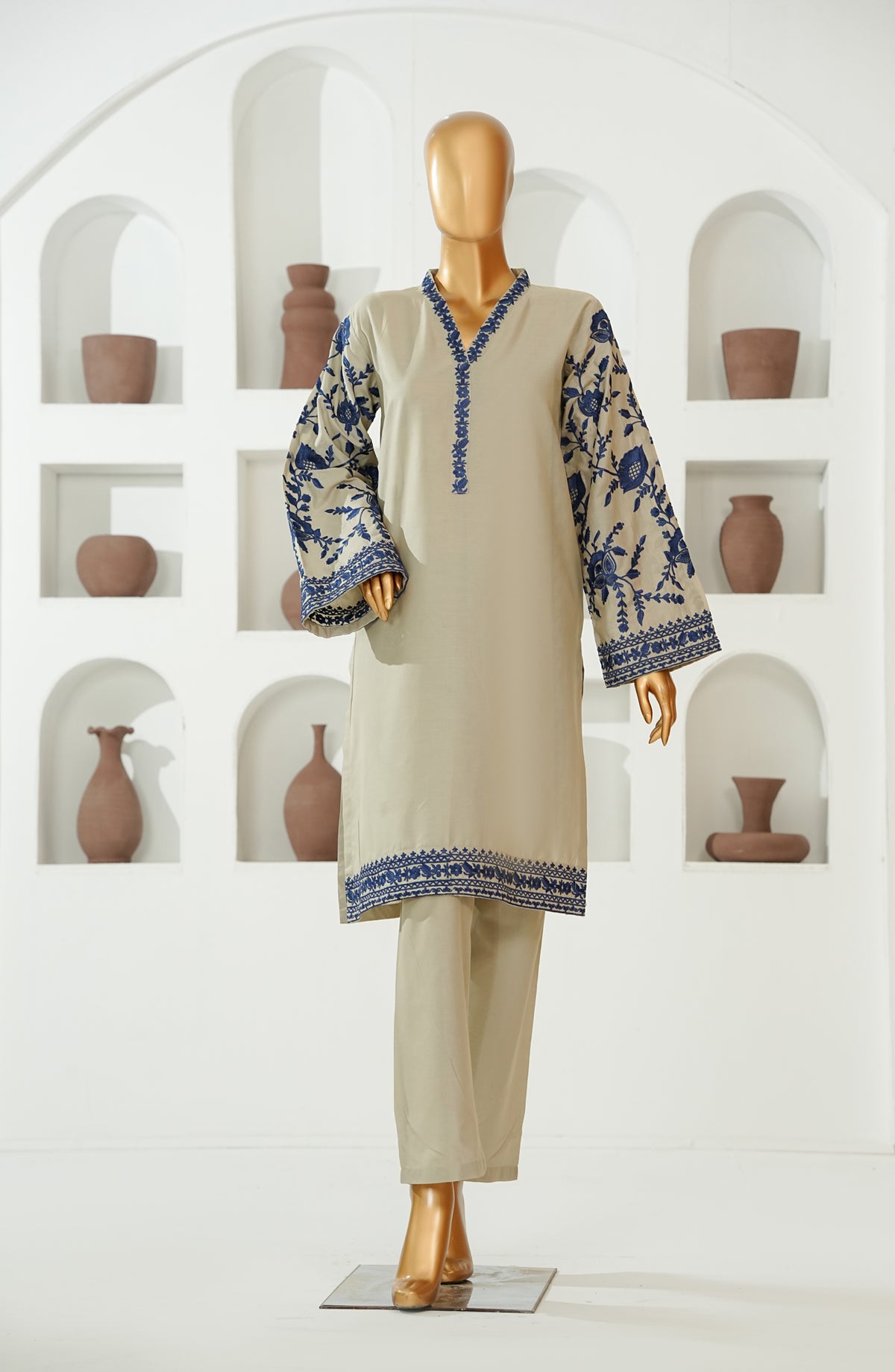 The Shades by Amna Khadija Embroidered Cotton Stitched 2 Piece Suit - AKTS-05 - AM26AJTS - Beige - Summer Collection