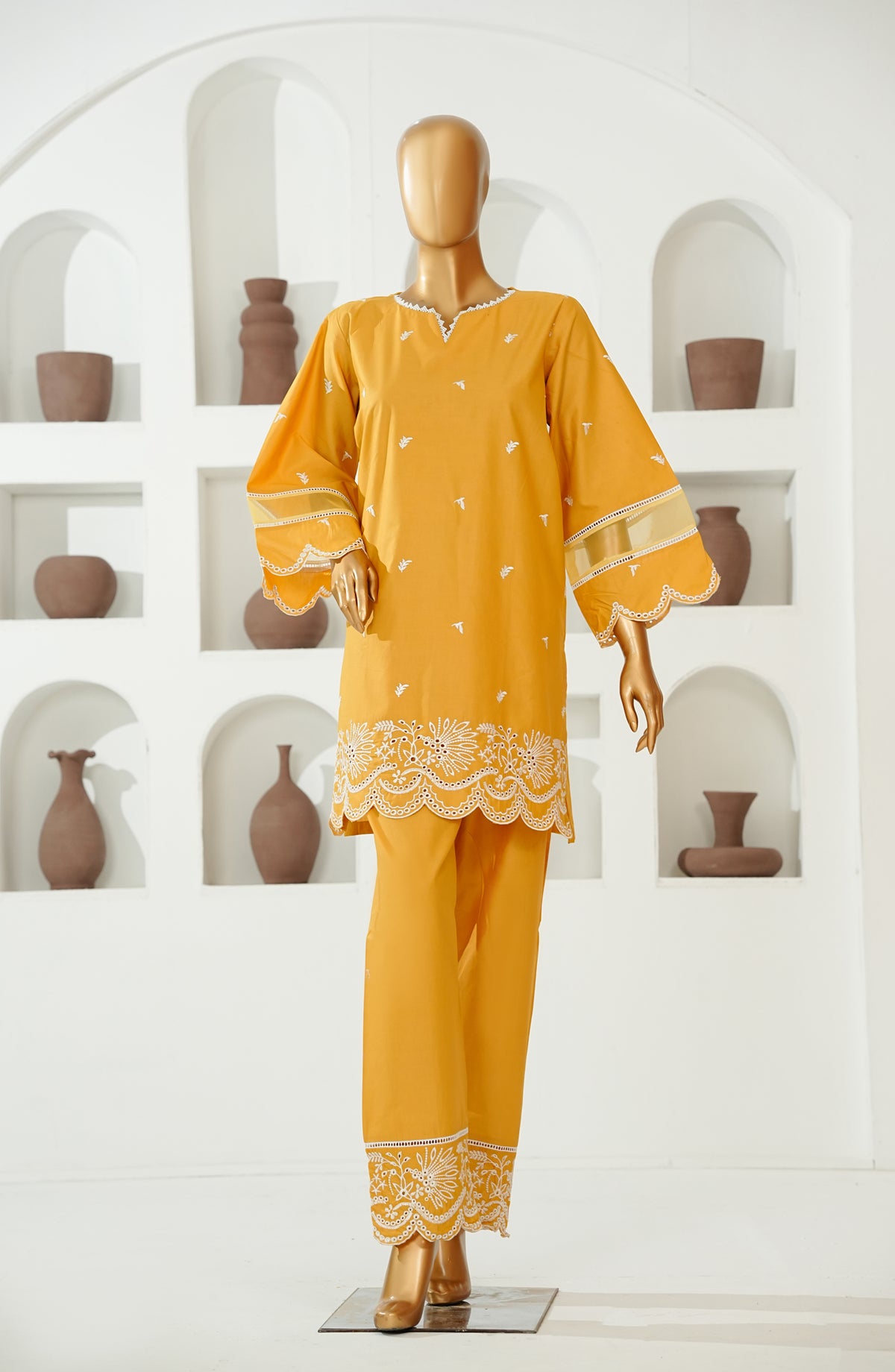 The Shades by Amna Khadija Embroidered Cotton Stitched 2 Piece Suit - AKTS-06 - AM26AJTS - Mustard - Summer Collection