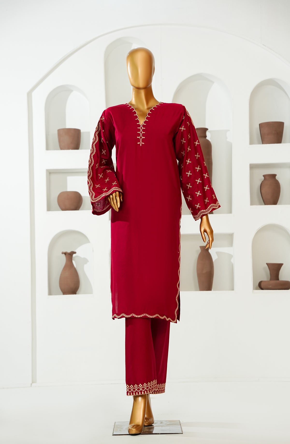 The Shades by Amna Khadija Embroidered Cotton Stitched 2 Piece Suit - AKTS-09 - AM26AJTS - Red - Summer Collection
