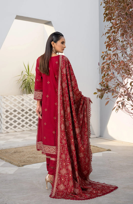 Threads N Weaves Embroidered Dhanak Unstitched 3 Piece Suit - D23106 - TNW25WD - Red - Winter Collection
