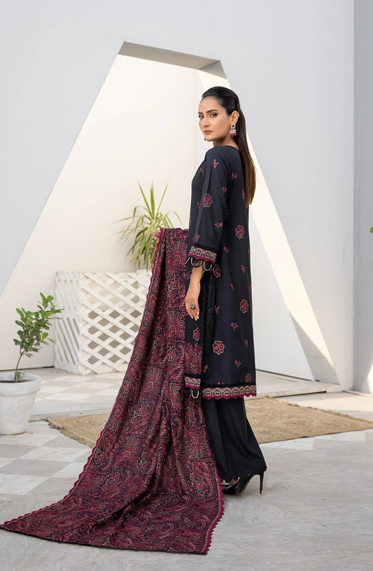 Threads N Weaves Embroidered Dhanak Unstitched 3 Piece Suit - D23105 - TNW25WD - Blue - Winter Collection