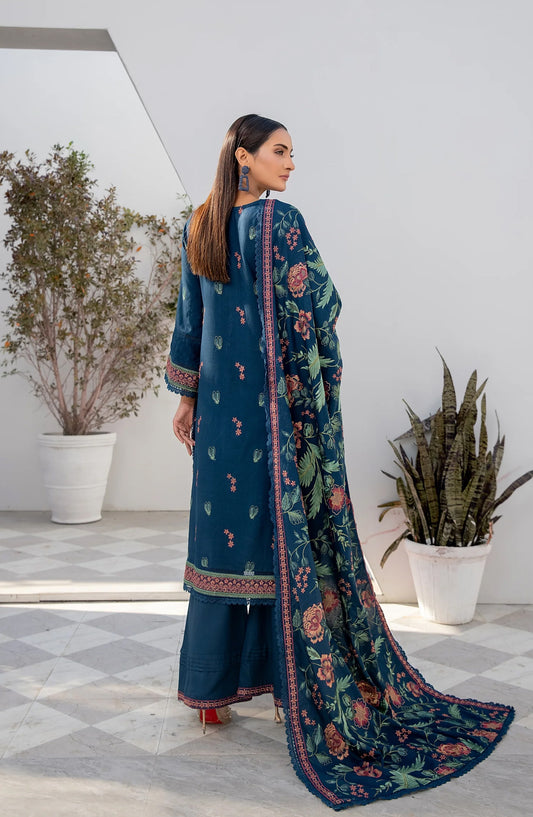 Threads N Weaves Embroidered Dhanak Unstitched 3 Piece Suit - D23101 - TNW25WD - Teal - Winter Collection