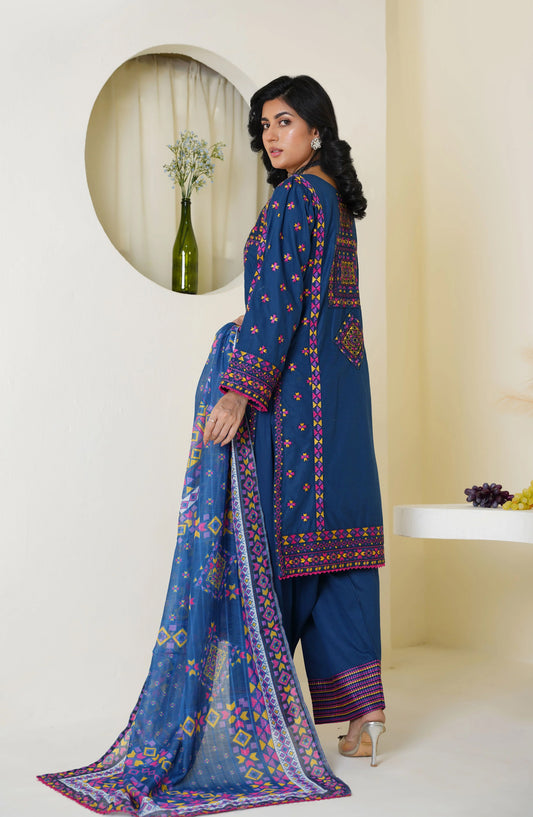 Threads & Weaves Royal Blue Embroidered Lawn 3-Piece Suit Ready to Wear TNW25LN