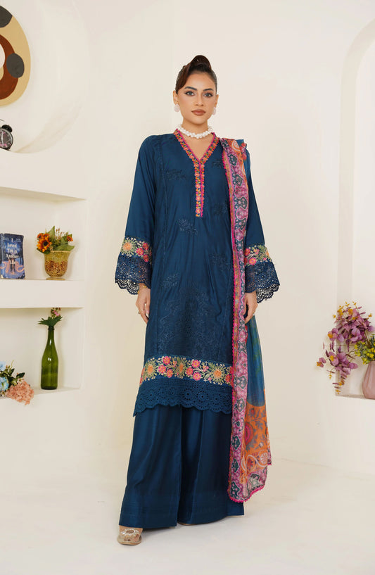 Threads & Weaves Zinc Embroidered Viscose 3-Piece Pret Suit with Multicolor Dupatta TNW25VSC