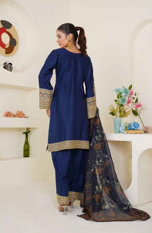 Threads & Weaves Royal Blue Embroidered Lawn 3-Piece Pret Suit TNW25LN