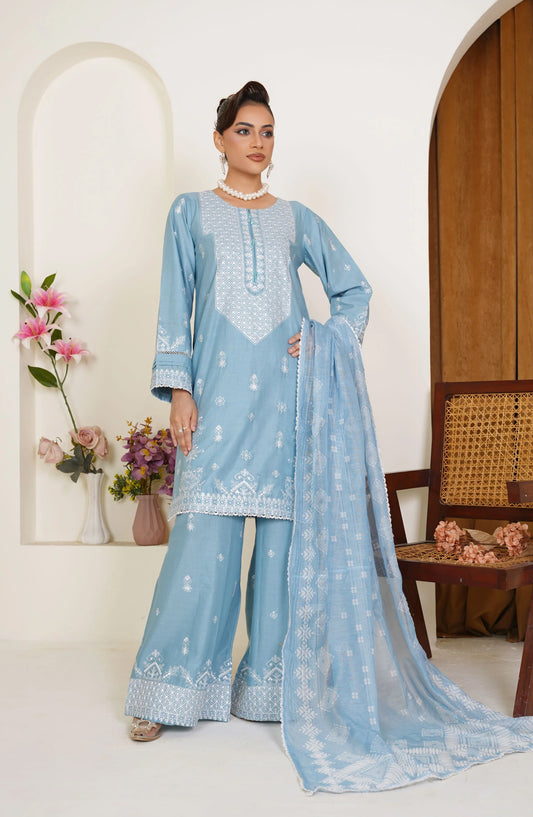 Threads & Weaves Powder Blue Embroidered Lawn 3-Piece Pret Suit TNW25LN