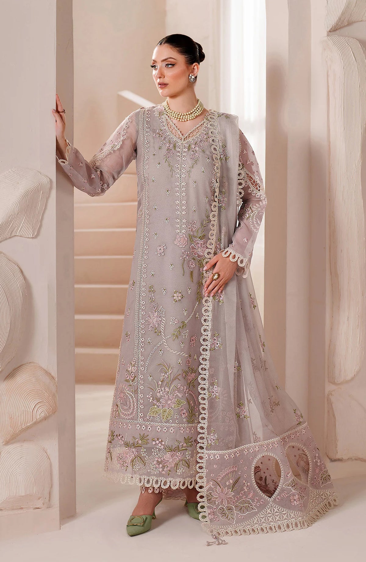 Threads by Alizeh Embroidered Chiffon Unstitched 3 Piece Suit - Annie - ALZ26TR - Purple - Eid Festive Collection