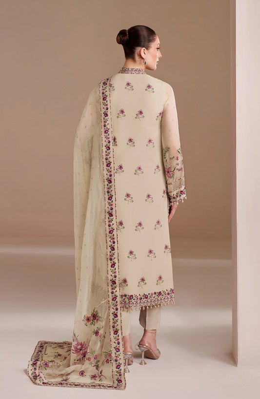 Threads by Alizeh Embroidered Chiffon Unstitched 3 Piece Suit - Victoria - ALZ26TR - Fawn - Eid Festive Collection