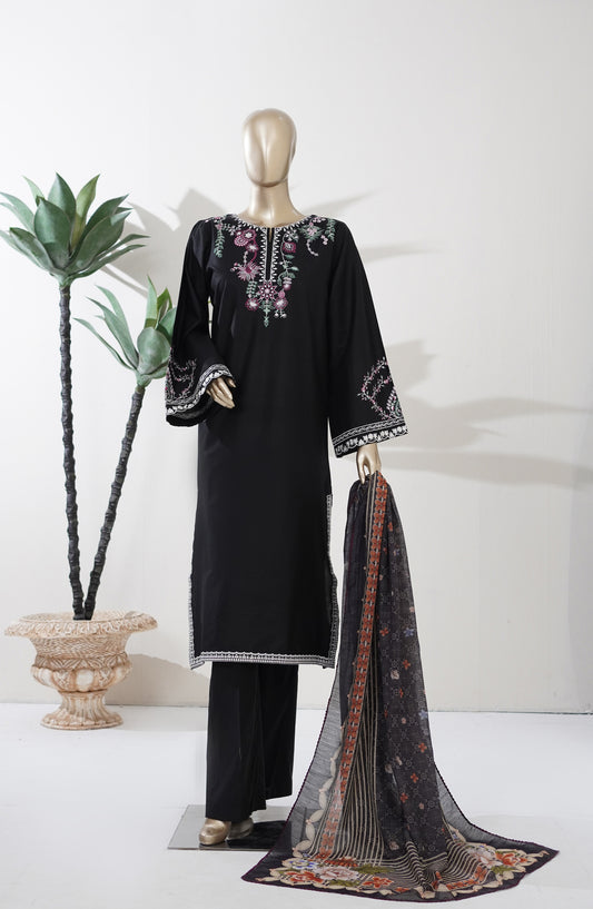 Timeless Summer by Amna Khadija Embroidered Cotton Lawn Stitched 3 Piece Suit - AKTS-03 - AM26MLSS - Black - Summer Collection