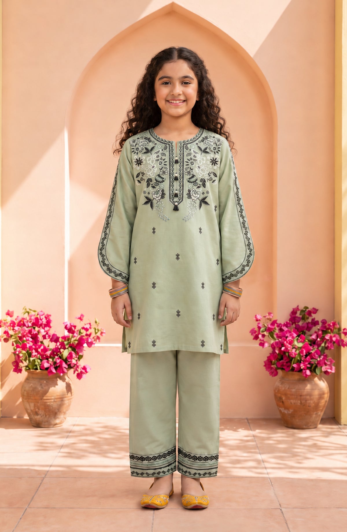 Titliyan Aangan Main by Amna Khadija Embroidered Cotton Stitched 2 Piece Co-ord Set - AKT-01 - AM26TLY - Green - Girls Collection