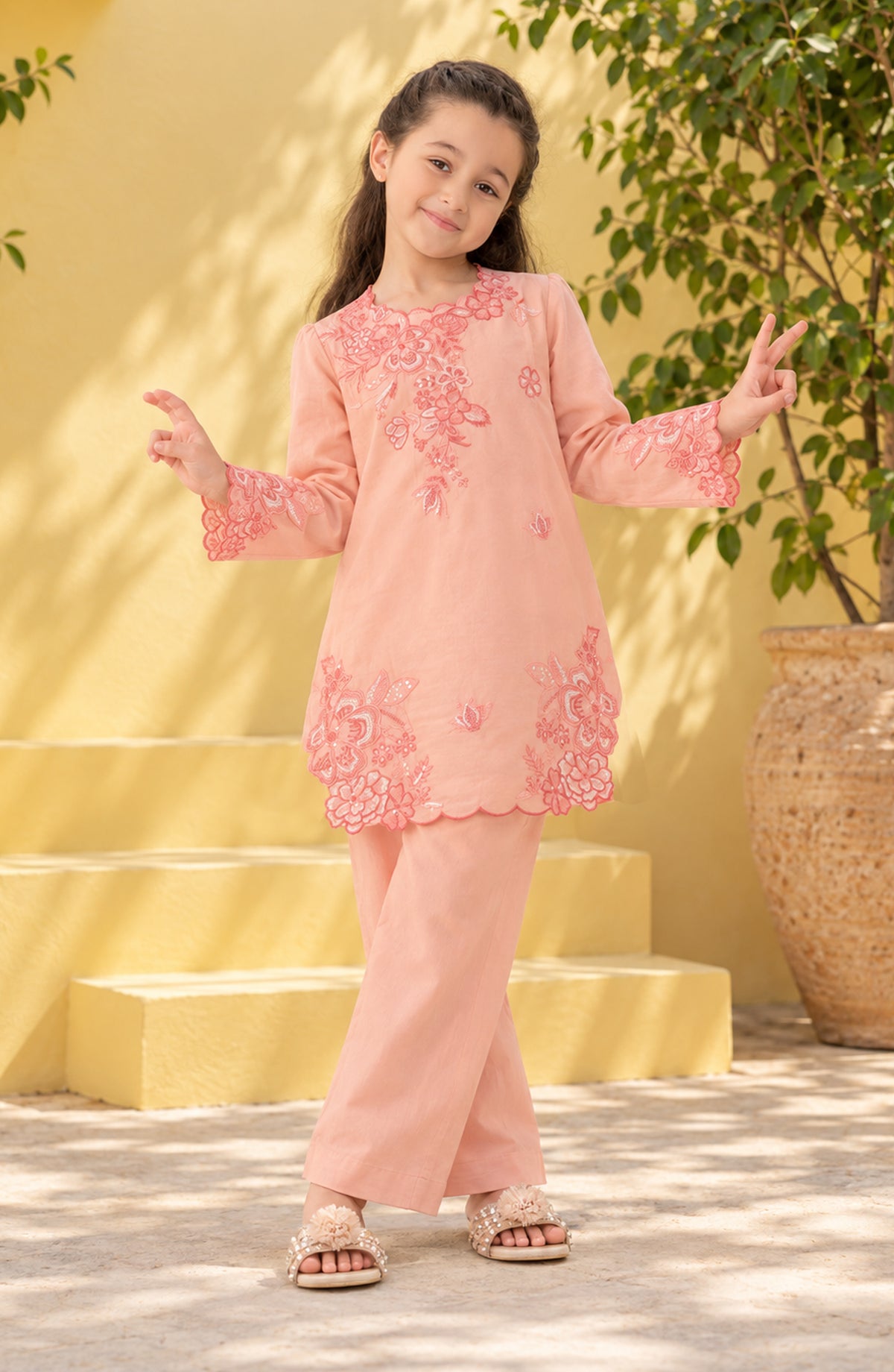 Titliyan Aangan Main by Amna Khadija Embroidered Cotton Stitched 2 Piece Co-ord Set - AKT-02 - AM26TLY - Pink - Girls Collection